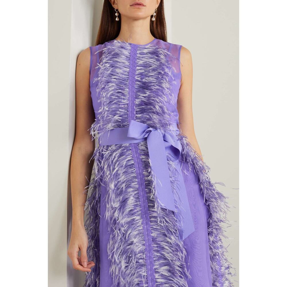 HUISHAN ZHANG Women's Purple 100% Silk Beau Feather Trim Maxi Gown Size US 6 - Picture 4 of 16